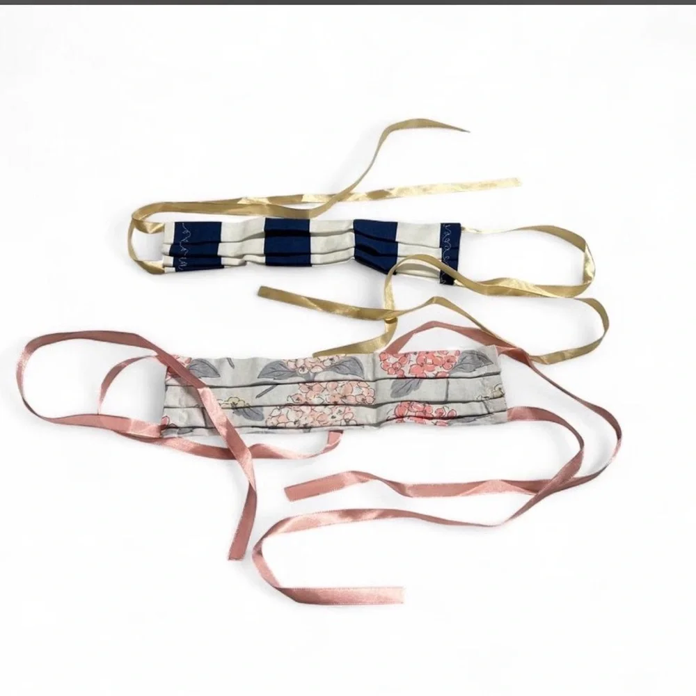 Handmade Floral & Navy Stripe Tie-Back Face Masks
